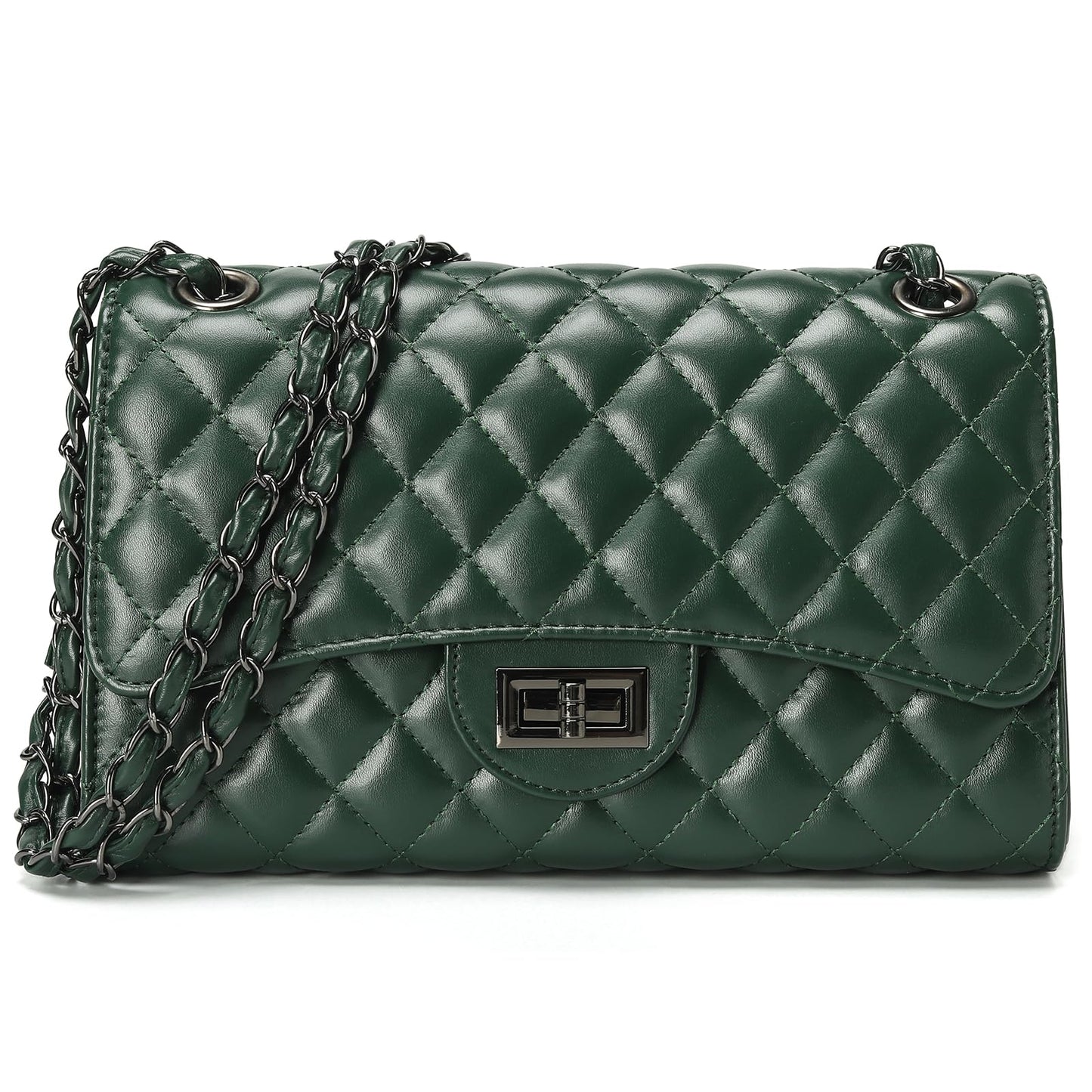 Quilted Leather Crossbody Bags for Women Trendy Ladies Shoulder Purse Satchel HandBag with Chain Strap