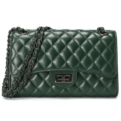 Quilted Leather Crossbody Bags for Women Trendy Ladies Shoulder Purse Satchel HandBag with Chain Strap