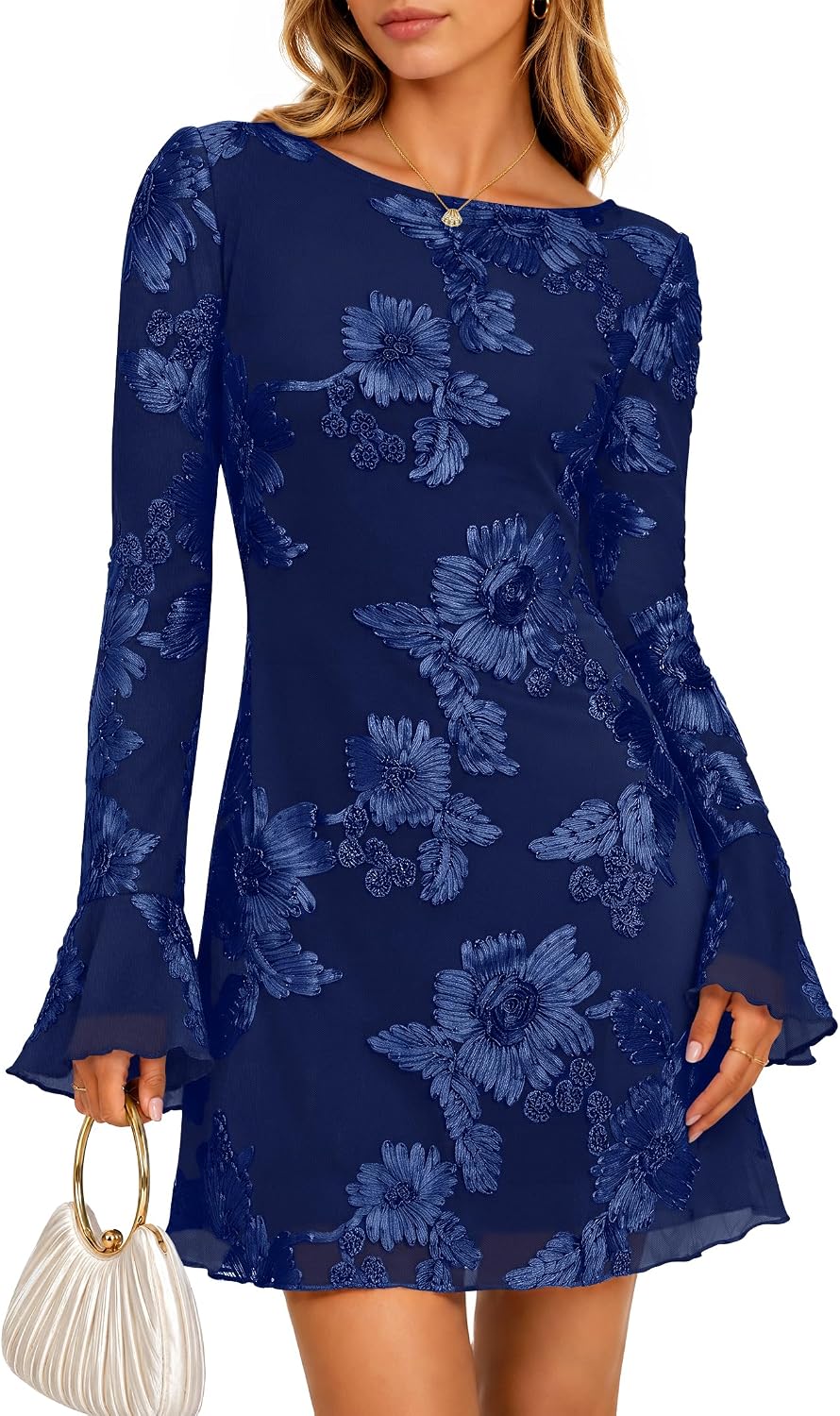ZESICA Women's 2026 Fall Floral Wedding Guest Cocktail Mini Dress