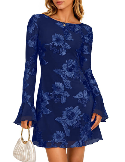 ZESICA Women's 2026 Fall Floral Wedding Guest Cocktail Mini Dress