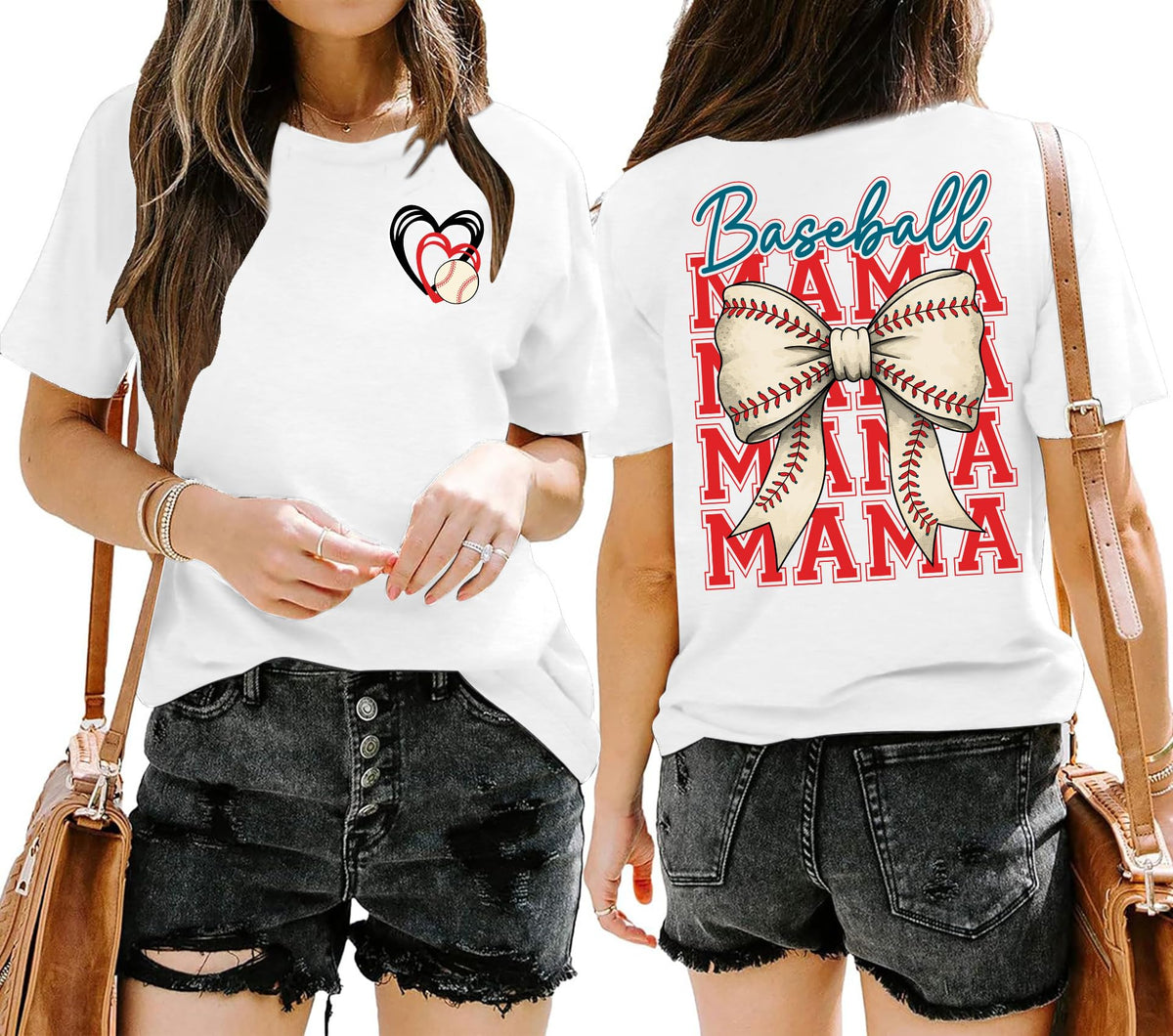 Baseball Mom Shirt for Women: Funny Baseball Tee Shirt Baseball Mama Short Sleeve Casual Tee Tops