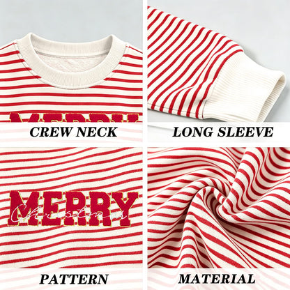 Christmas Sweatshirts For Women Jolly Glitter Patch Striped Sweater