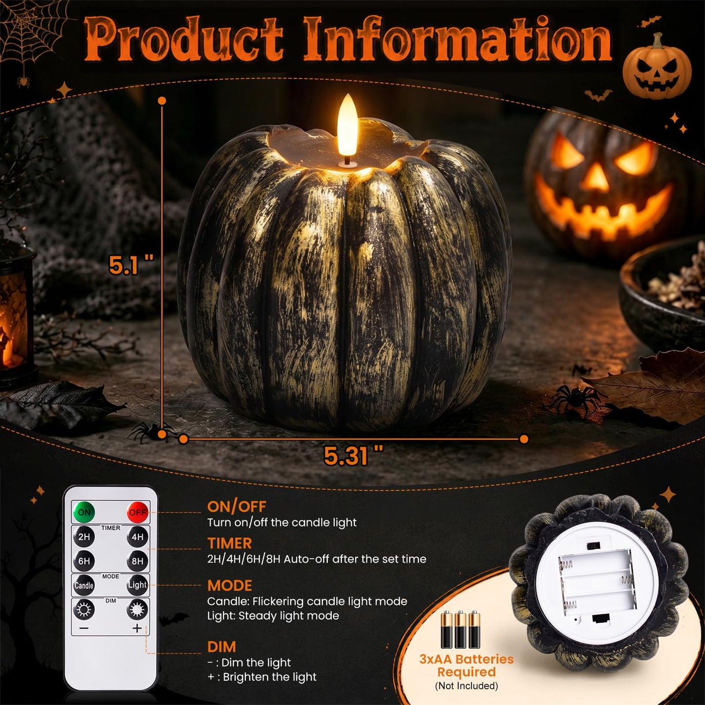 Fall Decor, Fall Decorations for Home - Flameless Pumpkin Candle with Timer Remote - Room Bedroom Table Farmhouse Decor for Halloween, Thanksgiving, Orange+White