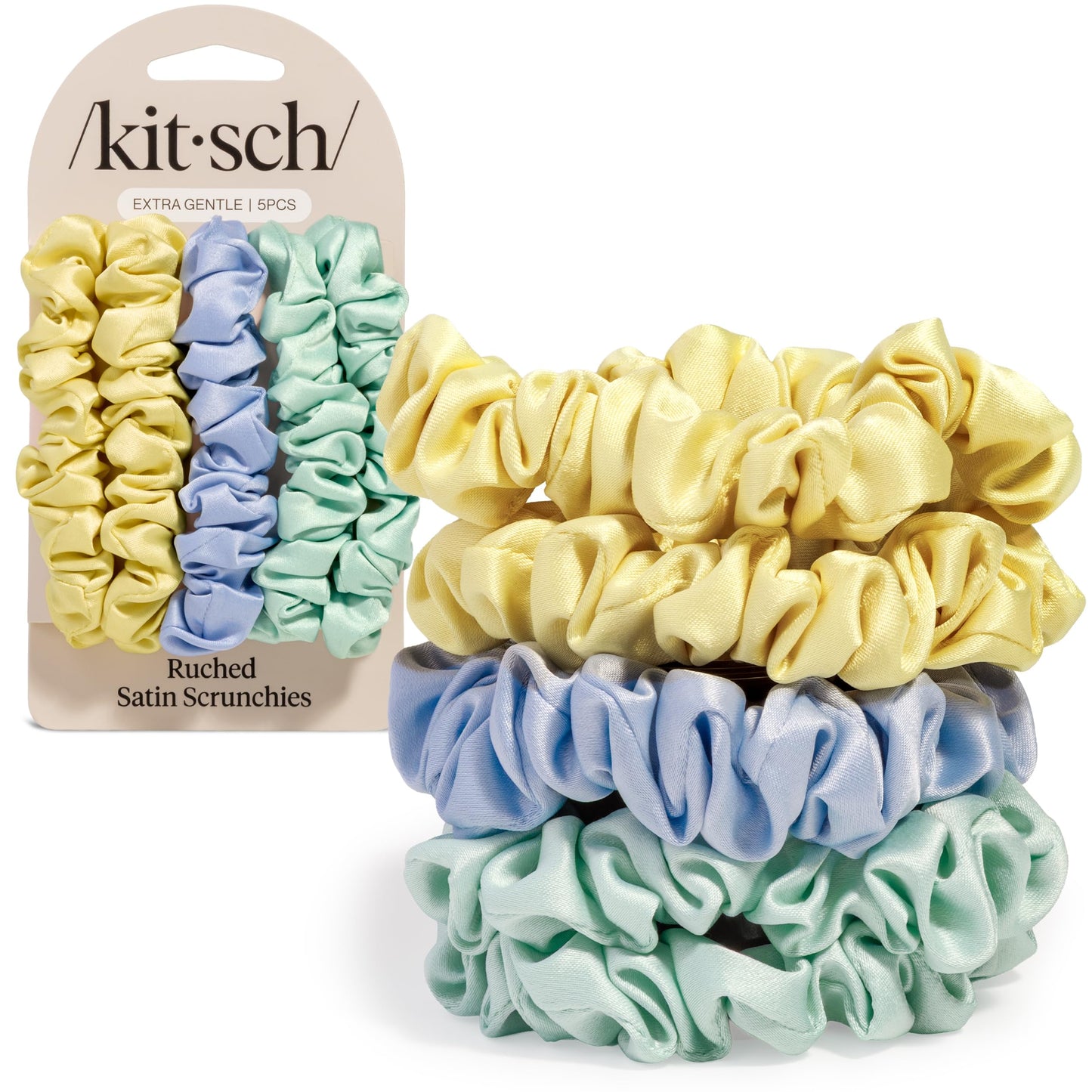 Kitsch Ultra-Petite Satin Scrunchies for Women - Cherry Blossom, 5pcs