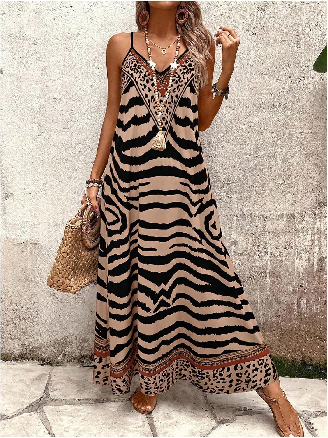 GORGLITTER Women's Animal Print Boho Flowy Maxi Dress