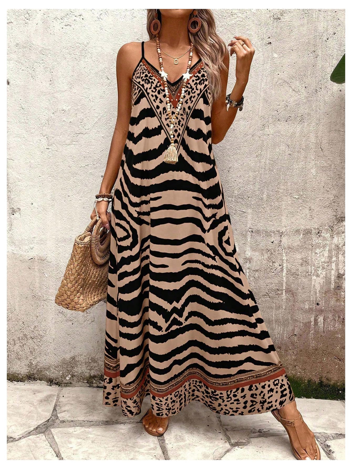 GORGLITTER Women's Animal Print Boho Flowy Maxi Dress