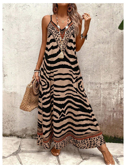 GORGLITTER Women's Animal Print Boho Flowy Maxi Dress