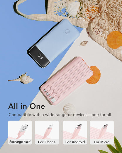 charmast Portable Charger Built-in Cables, 20000mAh Power Bank 6-Output