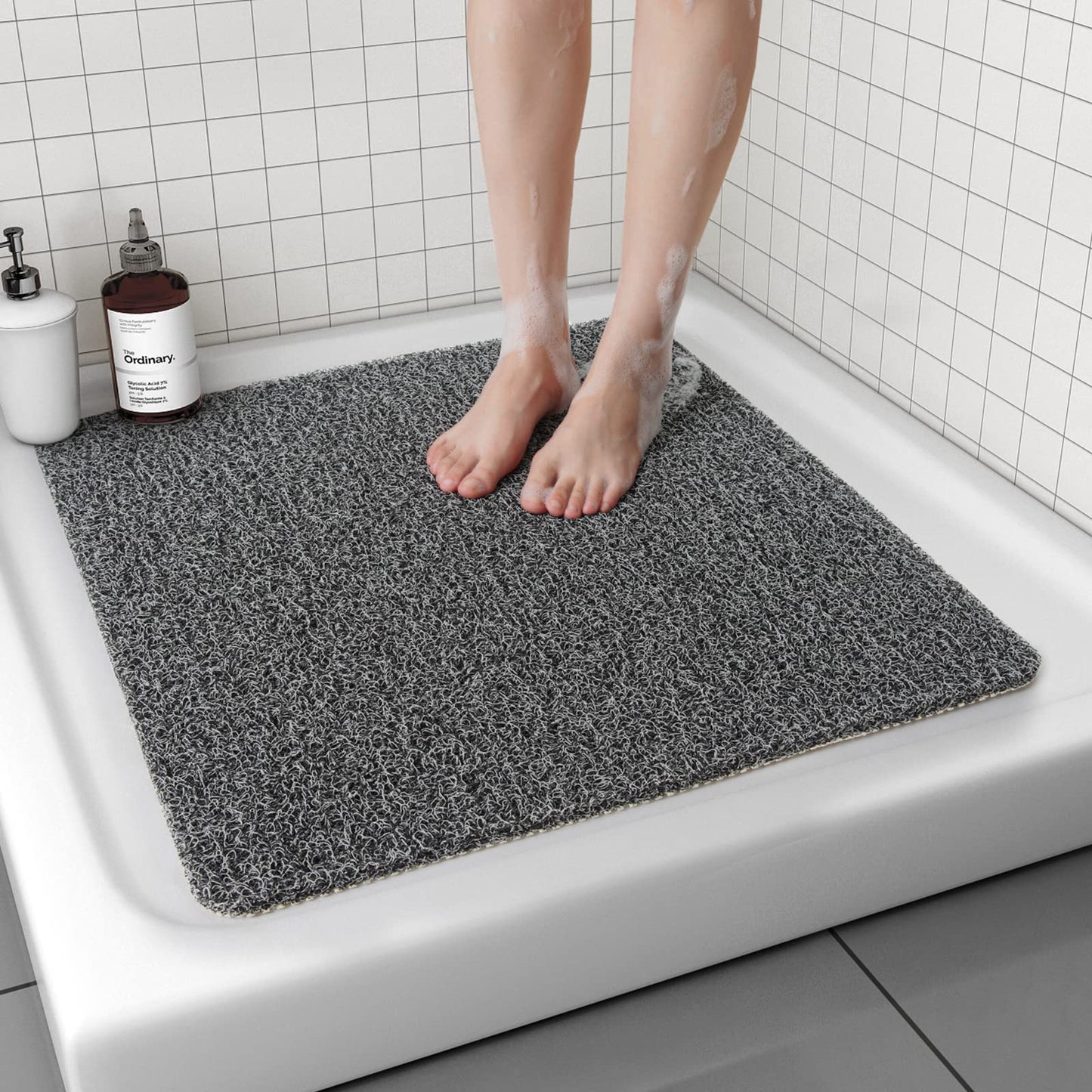 Non Slip Shower Mat, Comfortable Bath mat for Textured Surface,Quick Drying Easy Cleaning Shower Floor Mat for Wet Area,Without Suction Cups Pink 24 x 24
