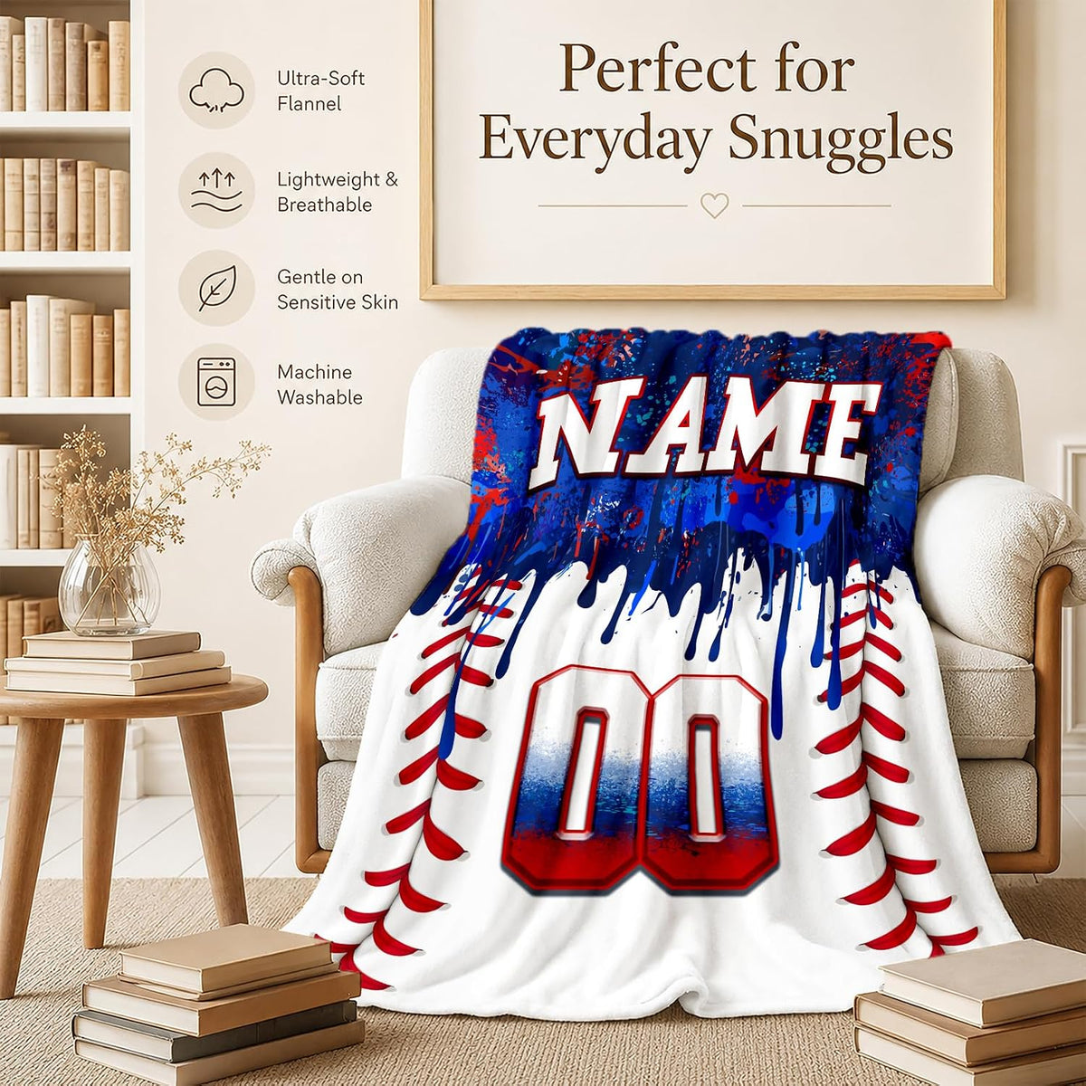 Kids Blanket Custom Baseball Blankets, Splashed Ink Throw Bed Travel