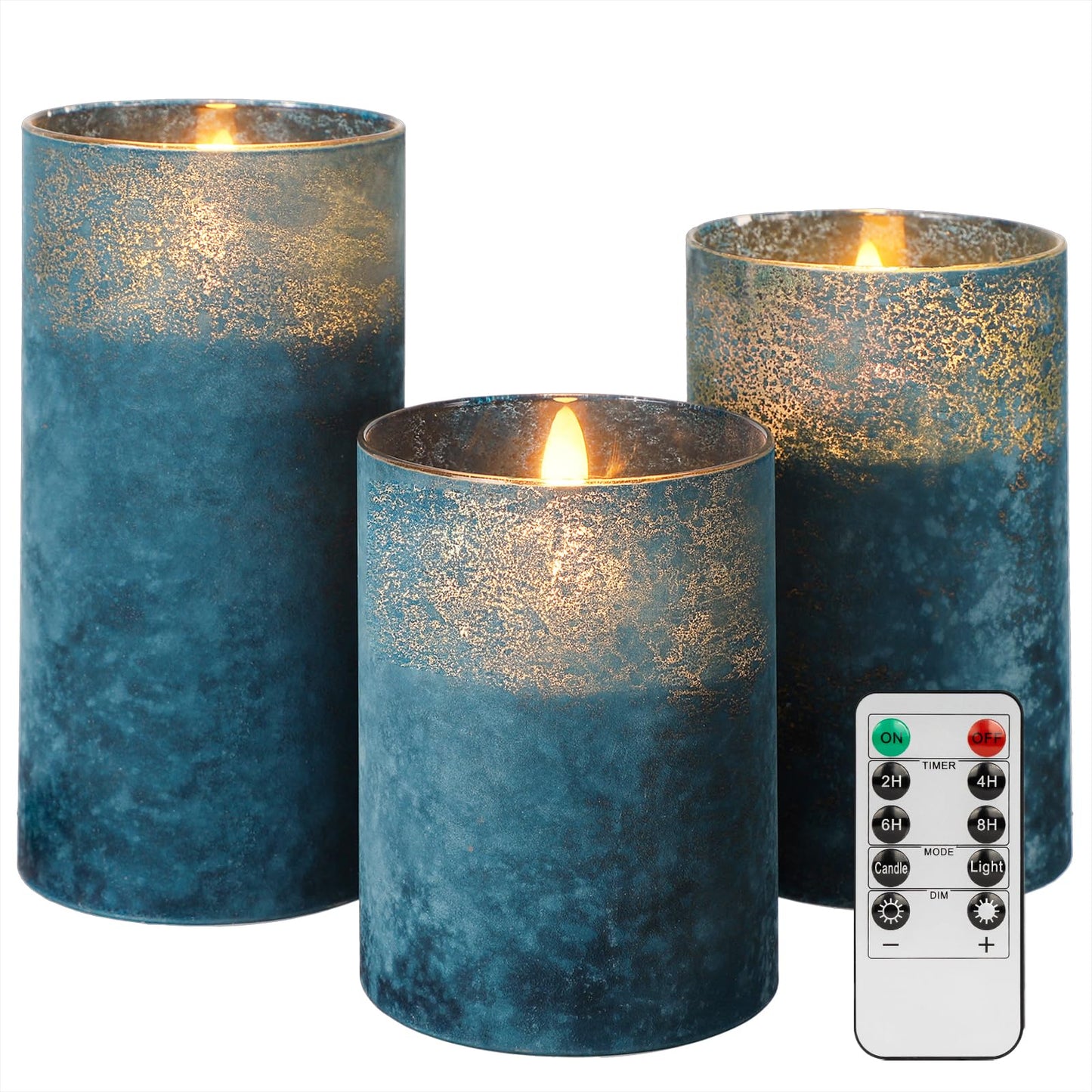 ANGELLOONG Gold Candles for Bathroom Decor, Glass Flameless Candles with Remote, Battery Operated LED Pillar Fake Candles with Timer for Christmas Home Fireplace Mantle Fall Decor