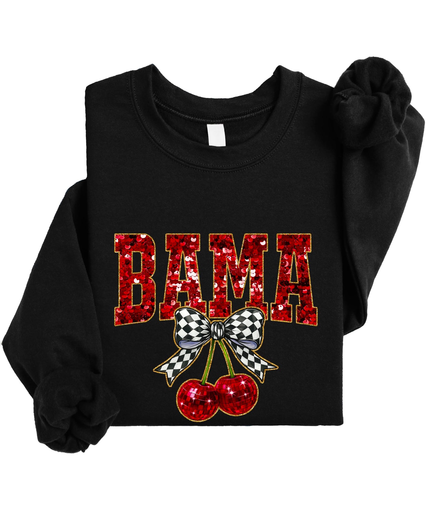 Olive Loves Apple Bama Red Ink-Printed Sequins Sweatshirt for Women & Teens Alabama Fall Sports Sweater