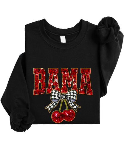 Olive Loves Apple Bama Red Ink-Printed Sequins Sweatshirt for Women & Teens Alabama Fall Sports Sweater
