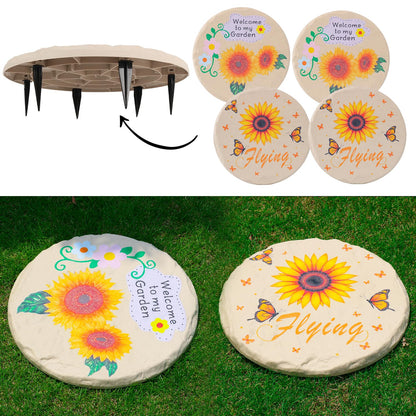 4Pcs Large Stepping Stones Outdoor Garden Walkway, Durable Plastic Pavers for Patio, Pathway, and Landscaping, Weatherproof Stepping Stones with Ground Stakes for Easy Installation
