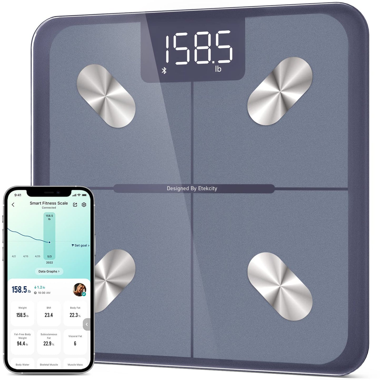 Etekcity Upgraded Smart Scale for Body Weight, FSA&HSA Eligible, Bathroom Digital Scale with BMI, Body Fat, Muscle Mass, 13 Metrics with a Large Display, Support Offline Mode and Apps Connection