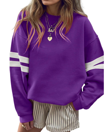 Selink Womens Varsity Striped Oversized Sweatshirt Crewneck Long Sleeve Casual Fashion Pullover Top Fall Outfits