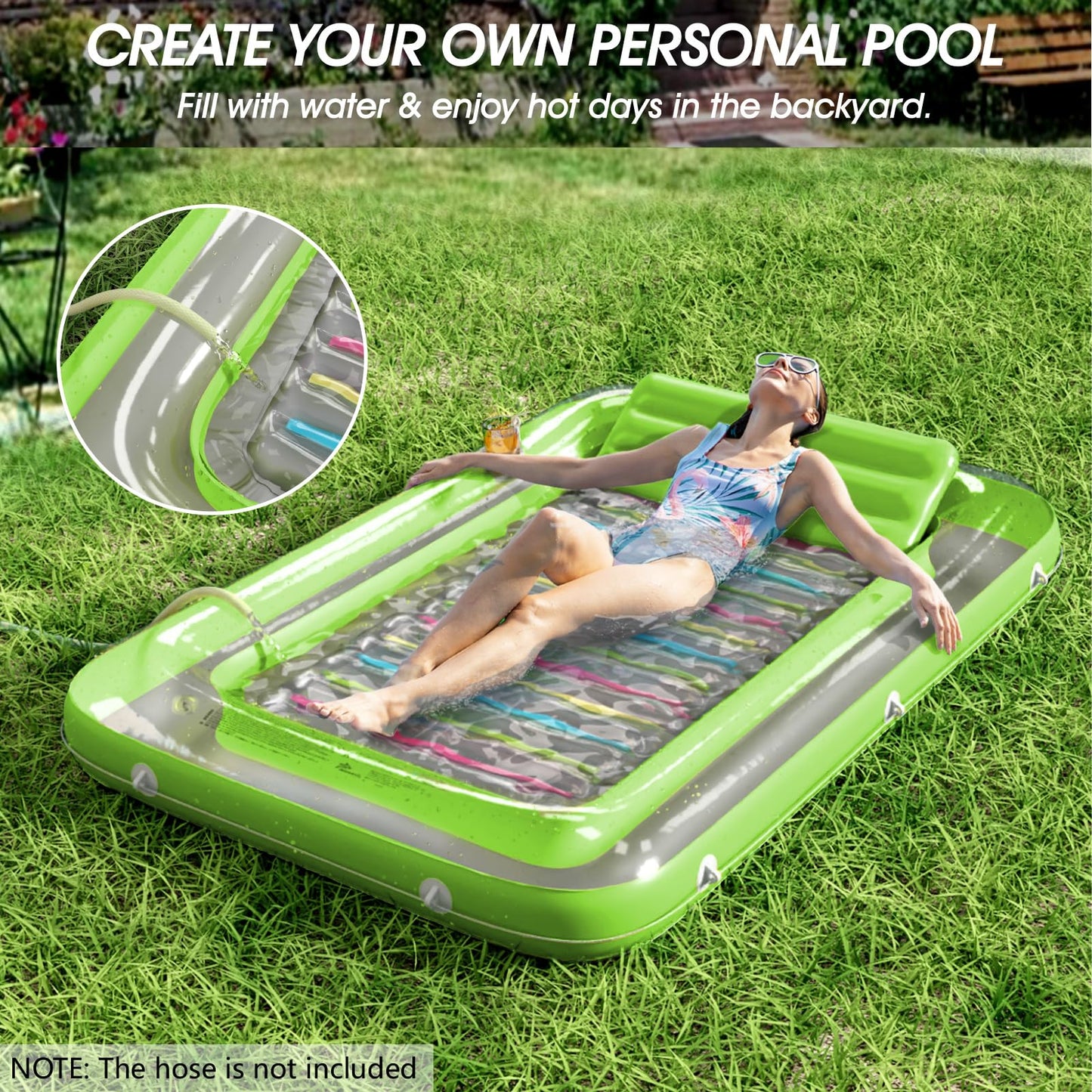 Inflatable Tanning Pool Lounger Float - Jasonwell 4 in 1 Sun Tan Tub Sunbathing Pool Lounge Raft Floatie Toys Water Filled Tanning Bed Mat Pad for Adult Blow Up Kiddie Pool Kids Ball Pit Pool (L)