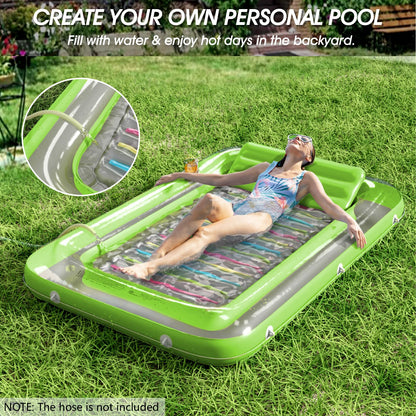 Inflatable Tanning Pool Lounger Float - Jasonwell 4 in 1 Sun Tan Tub Sunbathing Pool Lounge Raft Floatie Toys Water Filled Tanning Bed Mat Pad for Adult Blow Up Kiddie Pool Kids Ball Pit Pool (L)