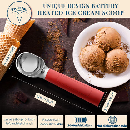 Heated Ice Cream Scoop Rechargeable, Electric Warming Ice Cream Scooper with LED Display, Heats to 158°F for Hard Ice Cream, Easy for Seniors & Kids, IP67 Waterproof (White, 2 oz)