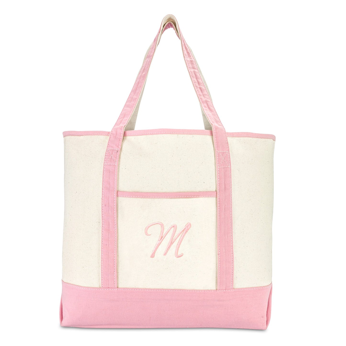 Dalix Women's Cotton Canvas Tote Bag Large Shoulder Bags Pink Monogram a - Z | Large