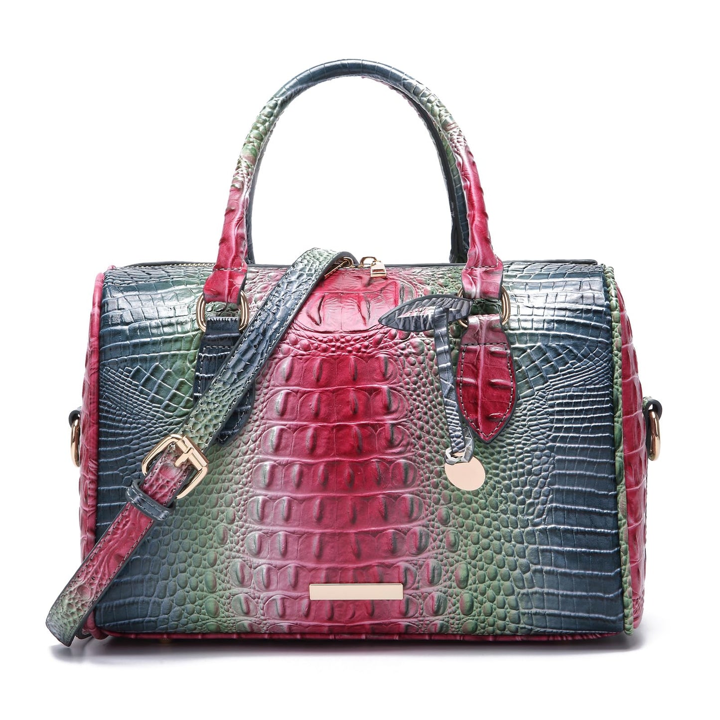 Makcr Joacbv Crocodile Handbag for Women Top Handle Leather Shoulder Purse | Glossy crocodile-embossed vegan leather with rolled handles, buckle details, a structured dome shape, and adjustable strap.