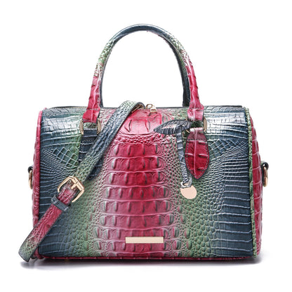 Makcr Joacbv Crocodile Handbag for Women Top Handle Leather Shoulder Purse | Glossy crocodile-embossed vegan leather with rolled handles, buckle details, a structured dome shape, and adjustable strap.