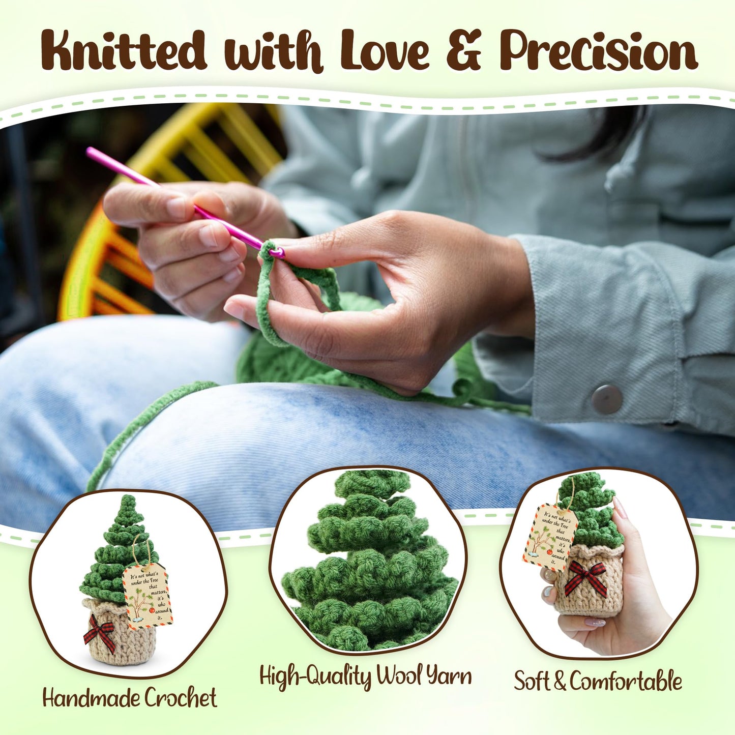 OASSIE Christmas Tree Crochet - Xmas Stocking Stuffers Gifts for Women Men | Christmas Tree Decorations, Christmas Crochet Gifts for Friends/Family/Coworkers, Emotional Support Message, Handmade