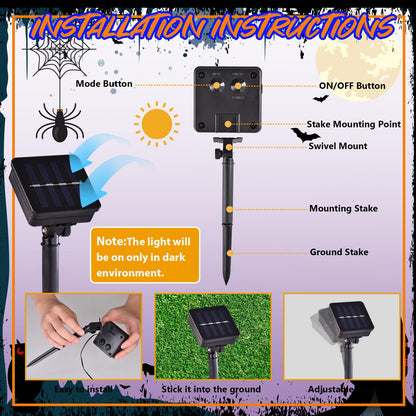 Halloween Lighted Garden Flag for Outside, Led Solar Yard Flag 8 Modes Witch Feet Shape Flag, 28x40 Double Sided Cauldron Eyeball Black Cat Decorations for Home Porch