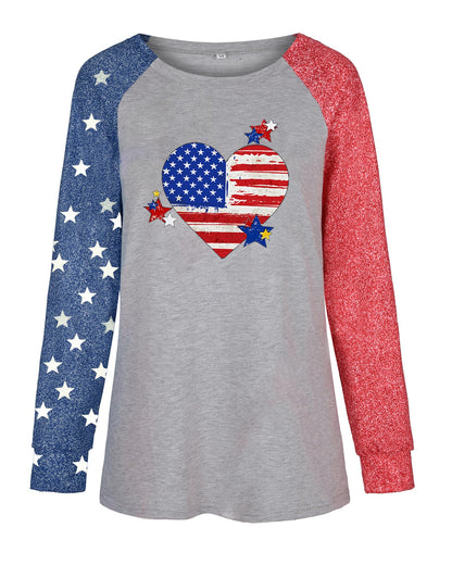 Womens Long Sleeve Baseball Mom American Flag Star Sweatshirt