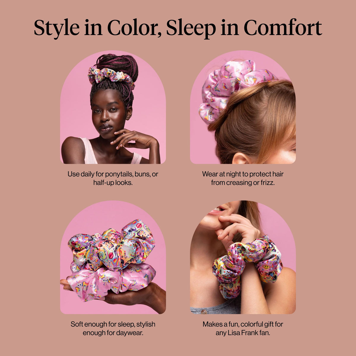 Kitsch Ultra-Petite Satin Scrunchies for Women - Cherry Blossom, 5pcs