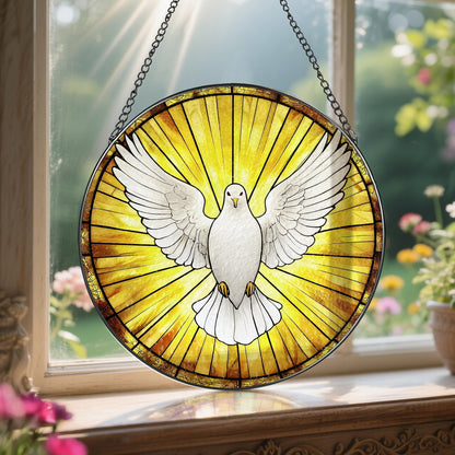 8-Inch Jesus with Cardinals Suncatcher Ornament, Stained Glass Window Hanging & Religious Christmas Ornament, Christian Window Decor — Memorial Gift, Christian Gifts for Her, Religious Gifts