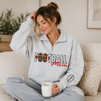 NAZENTI Personalized Sports Mom Quarter Zip Sweatshirt, Football Volleyball Soccer Mom Pullover, Gifts For Mama Grandma