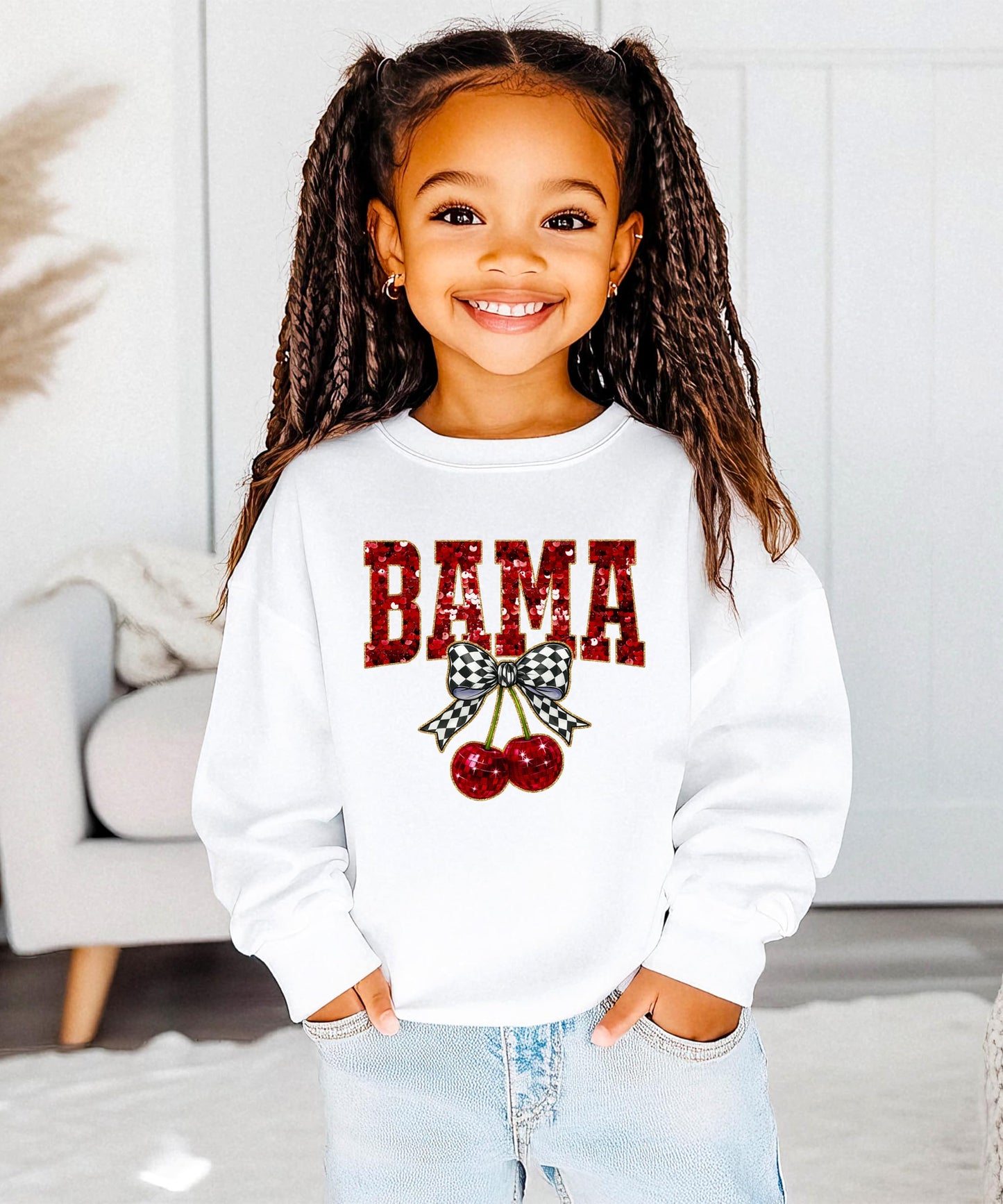 Olive Loves Apple Bama Red Ink-Printed Sequins Sweatshirt for Women & Teens Alabama Fall Sports Sweater