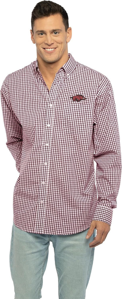 Vantage Men's Collegiate Easy-Care Long Sleeve Gingham Check Button Down Shirt