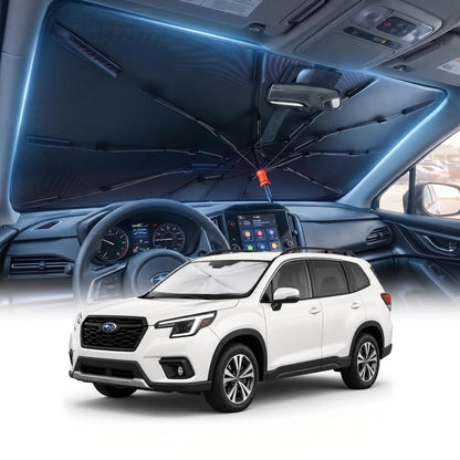DMJN Umbrella Windshield Sun Shade - Medium, Car Sunshade for Front Windshield [Nano Ice-Crystal Coatings] UPF50+ Heat & UV Block, Protect Interior & Keep Cooler Universal for Car, SUV, Truck