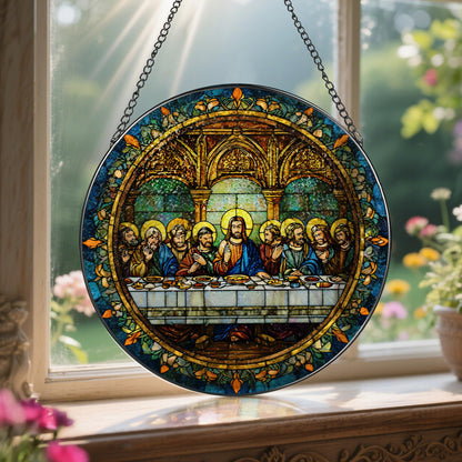 8-Inch Jesus with Cardinals Suncatcher Ornament, Stained Glass Window Hanging & Religious Christmas Ornament, Christian Window Decor — Memorial Gift, Christian Gifts for Her, Religious Gifts