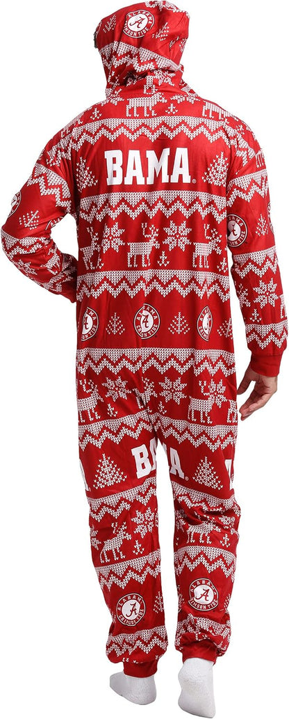 FOCO Unisex NCAA College Team Ugly Pattern Matching Holiday Pajamas One Piece Onesie