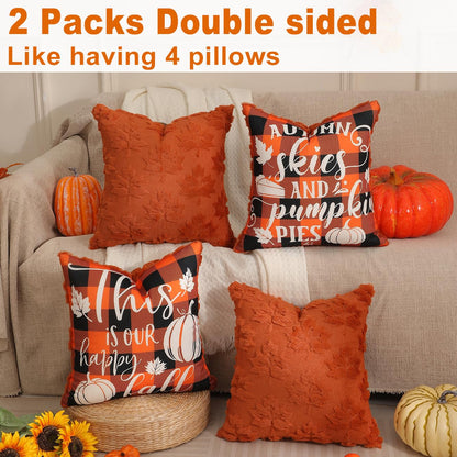 TOYPOPOR Halloween Decorations, 2 Packs Double Sided Ghost Pillow Covers, Soft Fur Throw Pillow Cases Indoor outdoor Pumpkin Couch Cushion Case for Fall Autumn Bedroom Living Room Home Decor 18''x18''