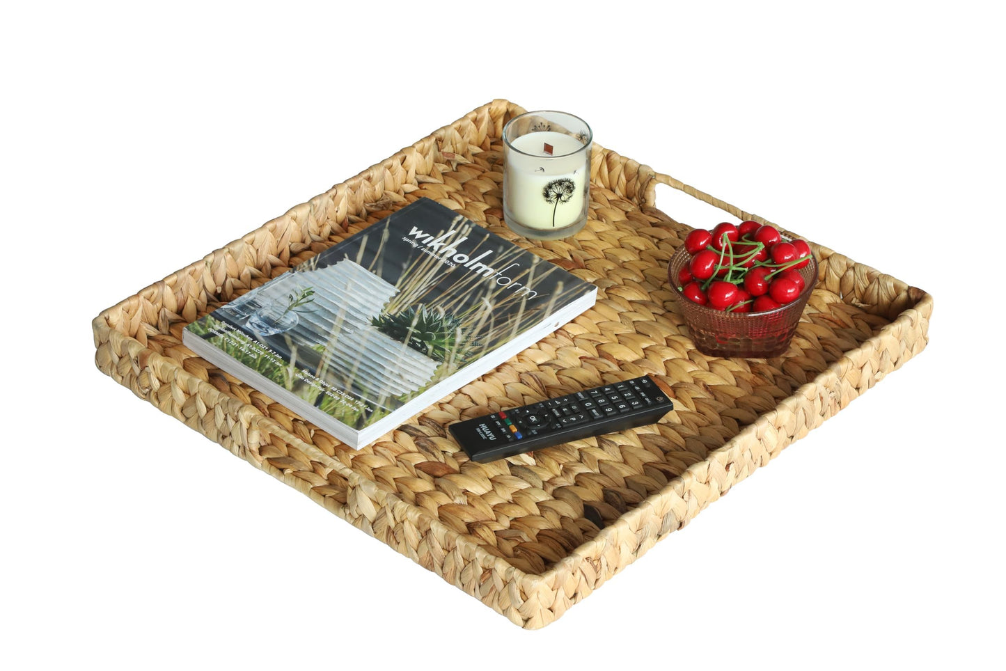 Gurfuy Extra Large Round Ottoman Table Tray with Handles - 19.7" Handmade Wicker Serving Hand Woven Tray for Farmhouse Decorative Oversized Coffee Table Trays Living Room Kitchen Counter Breakfast