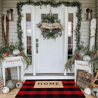 Christmas Door Mat Outdoor 35.4''x59'' Buffalo Plaid Christmas Decor Rug Cotton Hand-Woven Layered Door Mats Washable Carpet for Front Porch, Kitchen, Farmhouse, Entryway