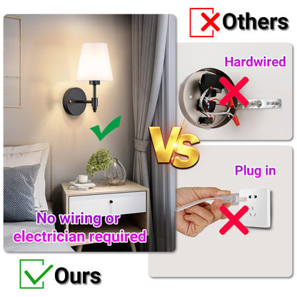 YHCDLAMP Battery Operated Wall Sconce Light with Remote Control, Dimmable Wall Sconce Set of 2 with White Fabric Shade, Wireless Battery Operated Wall Lamp for Bedroom Living Room, Bulb Included