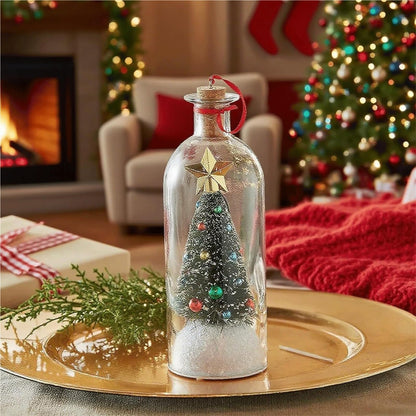 Recordable Christmas Tree Message in a Bottle Ornament, Voice Recording Holiday Keepsake with Playback, Snowy Scene Glass Bottle Decoration for Tree and Home (3, Green)