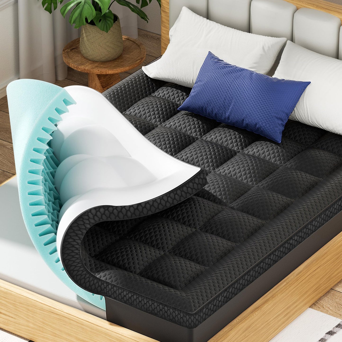 BEDELITE Dorm Room Essentials, Dual Layer 4 Inch Twin XL Memory Foam Mattress Topper for College Students Back to School, 2 Inch Pillow Top Mattress Pad and 2 Inch Cooling Gel Foam for Pressure Relief