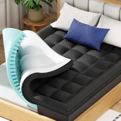 BEDELITE Dorm Room Essentials, Dual Layer 4 Inch Twin XL Memory Foam Mattress Topper for College Students Back to School, 2 Inch Pillow Top Mattress Pad and 2 Inch Cooling Gel Foam for Pressure Relief