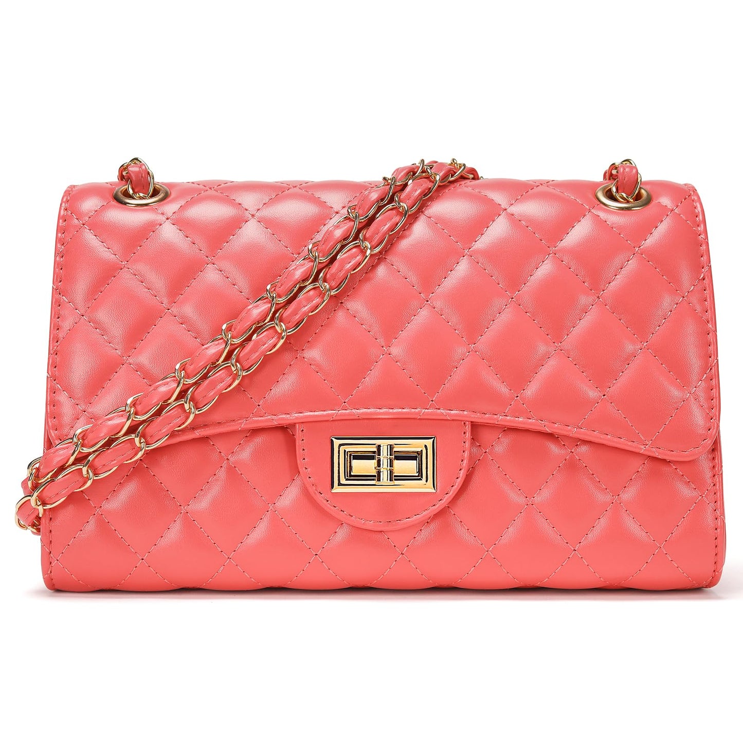 Quilted Leather Crossbody Bags for Women Trendy Ladies Shoulder Purse Satchel HandBag with Chain Strap
