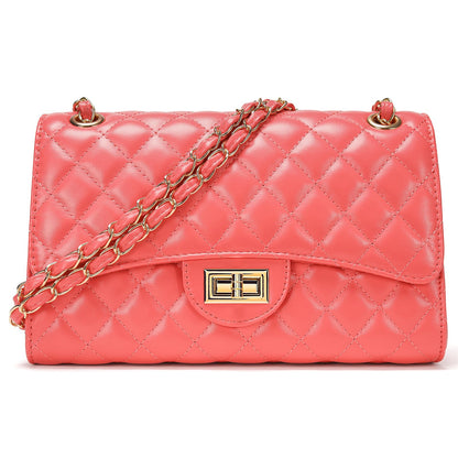 Quilted Leather Crossbody Bags for Women Trendy Ladies Shoulder Purse Satchel HandBag with Chain Strap