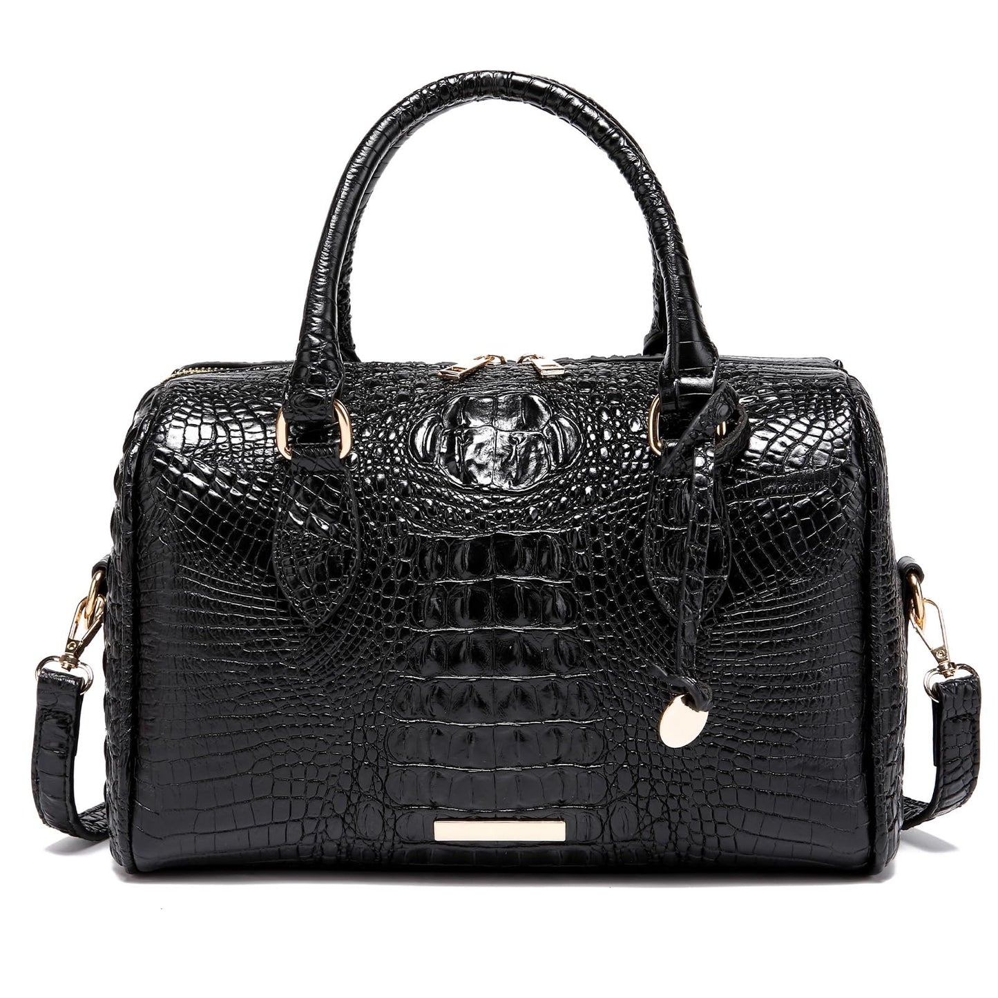 Makcr Joacbv Crocodile Handbag for Women Top Handle Leather Shoulder Purse | Glossy crocodile-embossed vegan leather with rolled handles, buckle details, a structured dome shape, and adjustable strap.