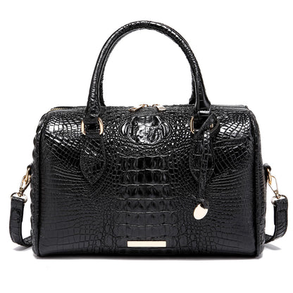 Makcr Joacbv Crocodile Handbag for Women Top Handle Leather Shoulder Purse | Glossy crocodile-embossed vegan leather with rolled handles, buckle details, a structured dome shape, and adjustable strap.