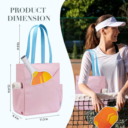 Pickleball Bag for Women Stylish Nylon Tote Fits 2 Paddle, Ball, Gear, Utility Shoulder Handbag for Sports