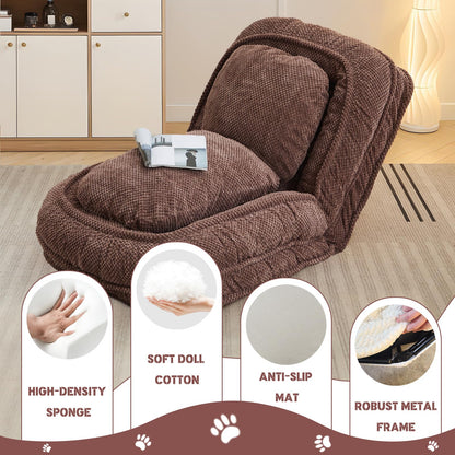 Upholstered Convertible Lounge Chair with 2 Soft Pillows